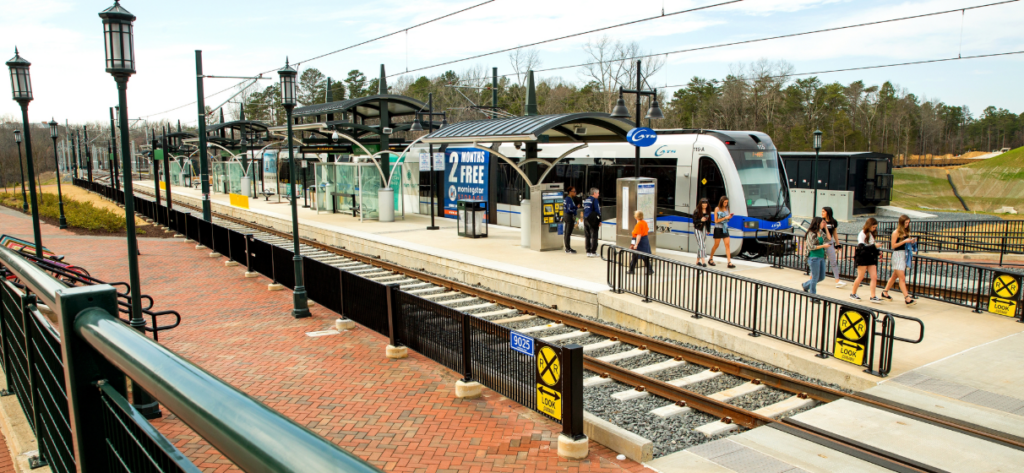 CATS Blue Line Light Rail, with a train in the station