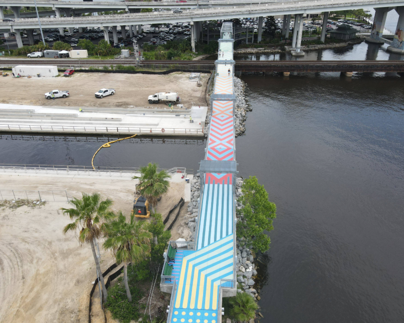 aerial photo of the McCoys Creek Pedestrian Bridge in Jacksonville, FL