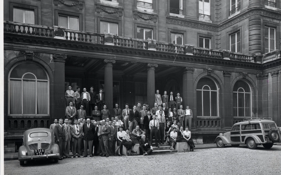 Historic photo of STV predecessor firm Seelye Stevenson Value & Knecht team at a NATO base in Europe.