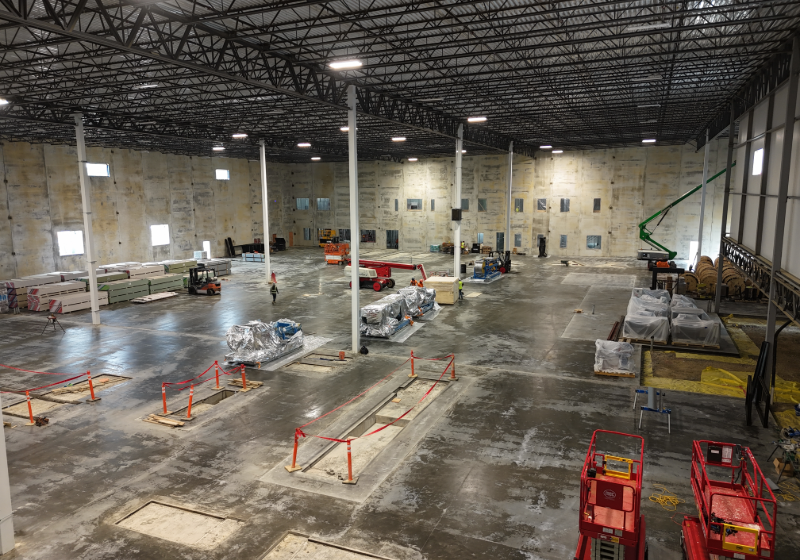 Interior view of main Service Wire campus facility under construction.