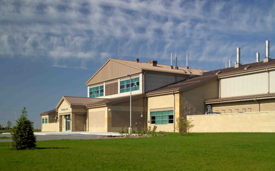 Exterior view of the Bio Safety Level-3Ag Large Animal Housing Facility at the U.S. Department of Agriculture complex in Ames, Iowa.