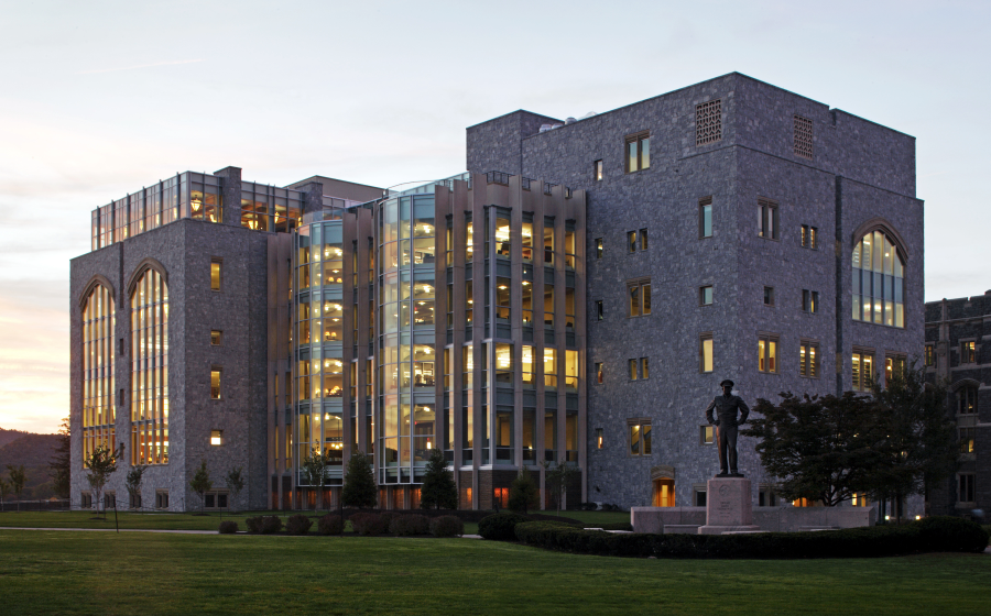 Exterior view of the Thomas Jefferson Hall Library and Learning Center at the U.S. Military Academy at West Point.