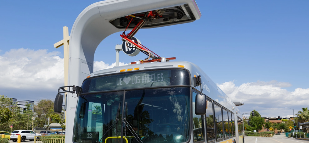 Bus at zero emissions charging station outdoors