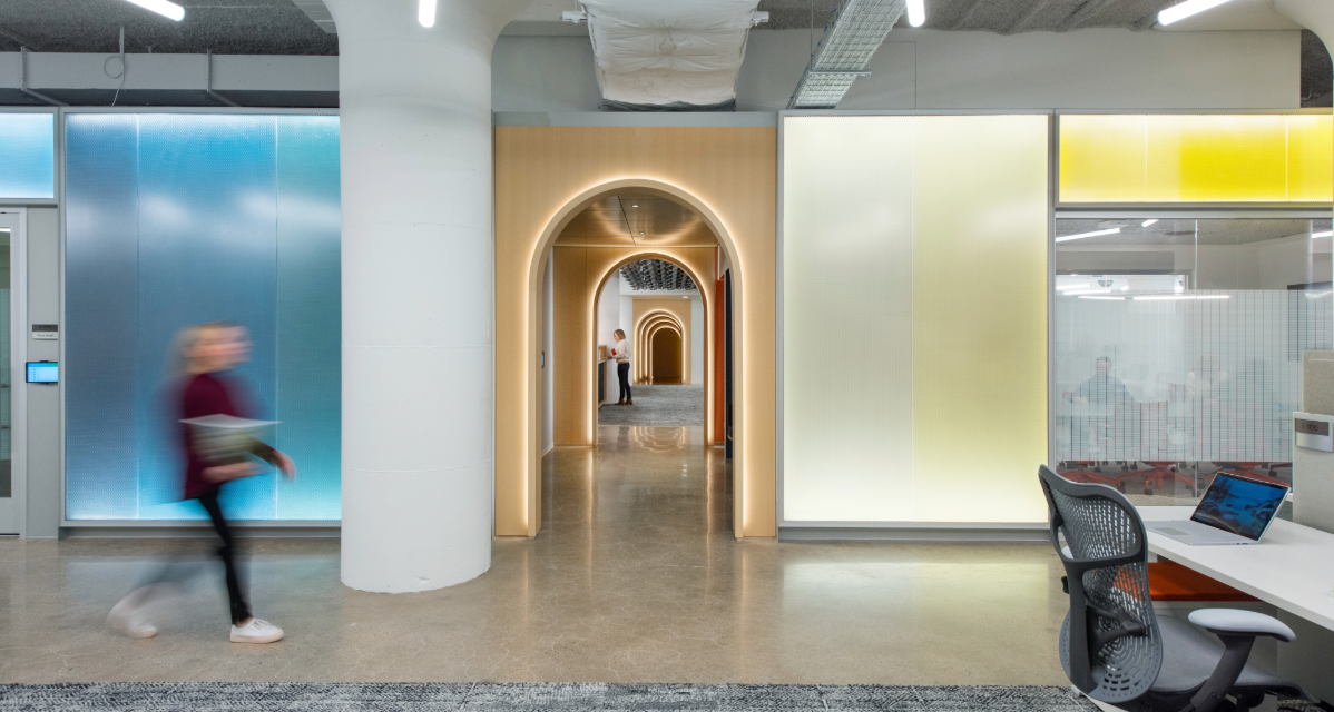 Interior view of Autodesk offices following an expansion of the company's headquarters.