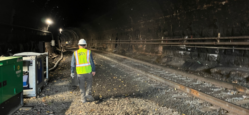 STV employee in the Howard Street tunnel in Baltimore