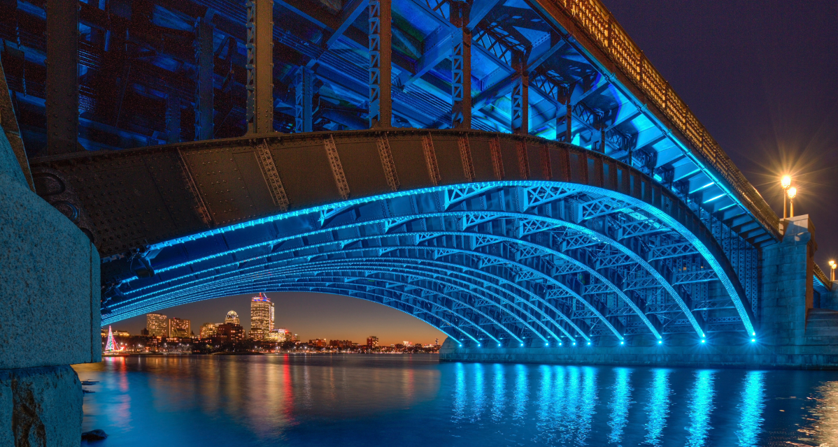 Close-up view of the Longfellow Bridge in Massachusetts.