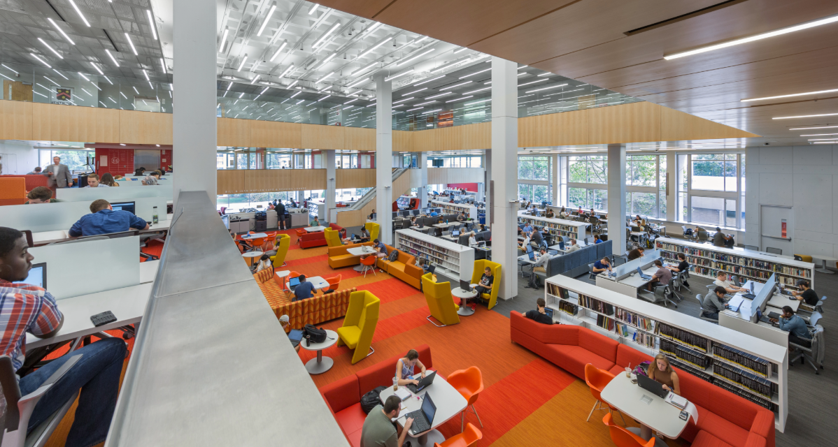 Students inside the Wentworth Institute of Technology library.
