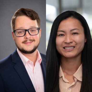 Dual headshots of Forrest Jones (left) and Doreen Zhao (right)