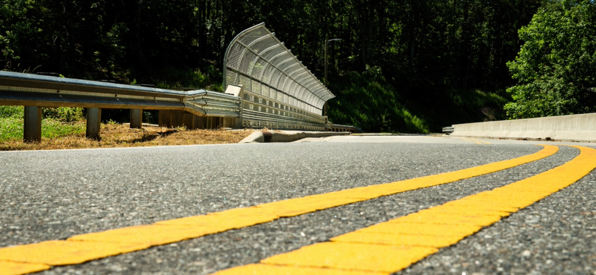 road view at eye level with yellow dividing lines