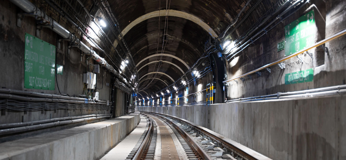 Interior view of completed East River Tunnel in New York.