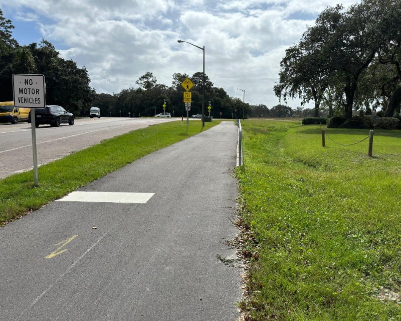 View of pedestrian/bike trail along Amelia Island Parkway in Florida.