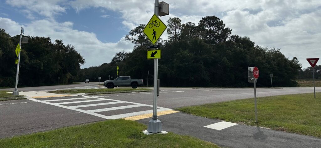Photo of a pedestrian crossing featured in the Amelia Island Parkway Trail in Florida