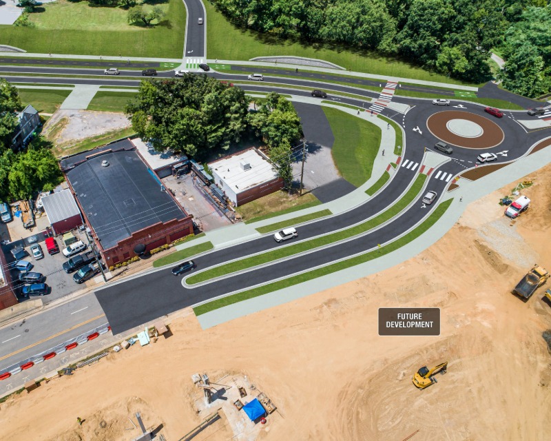 Rendering showing roundabout approach for Lake Wheeler Road interchange.
