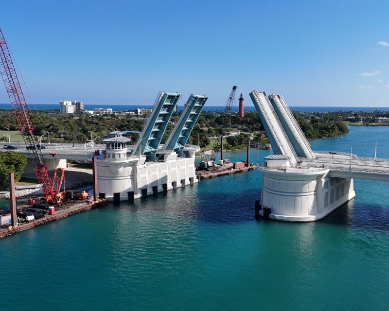 Jupiter Bascule Bridge in open position.