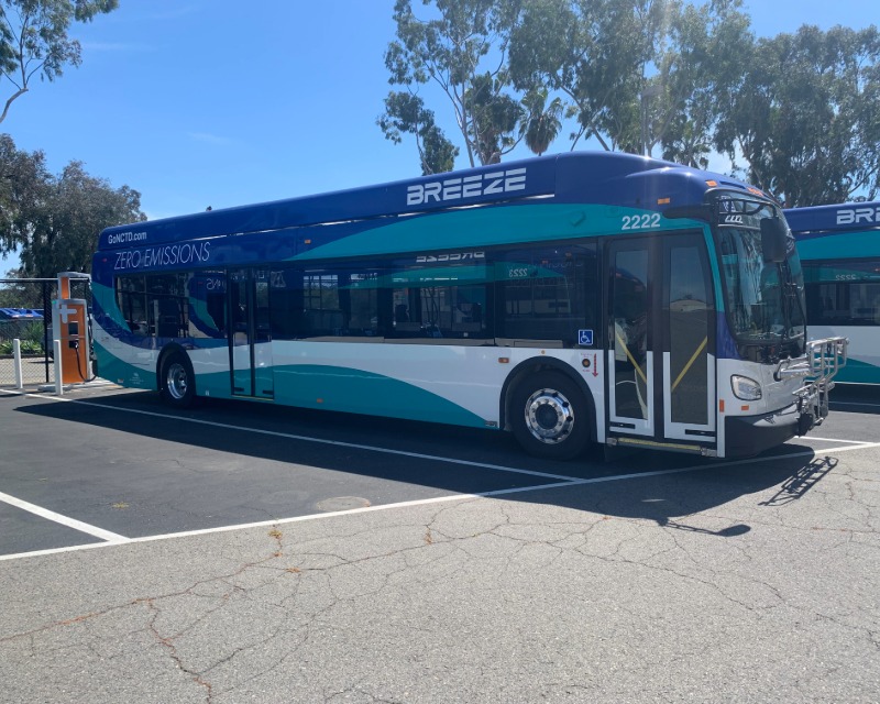 North County Transit District Breeze bus at depot in California.
