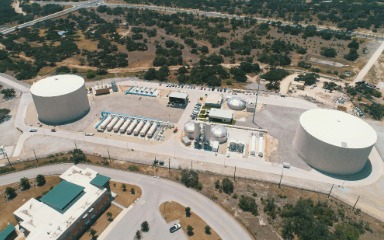 Aerial view of water tankers in Central Texas.